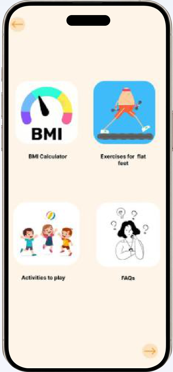 BMIF hub screen with BMI calculator, exercises, activities, and FAQs