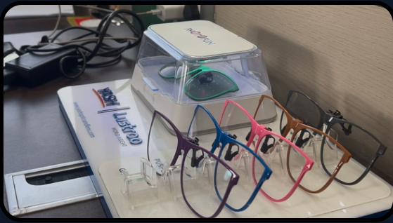 Lens laboratory workstation with frames and tools