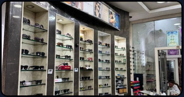 Interior of an optical retail shop with eyewear displays